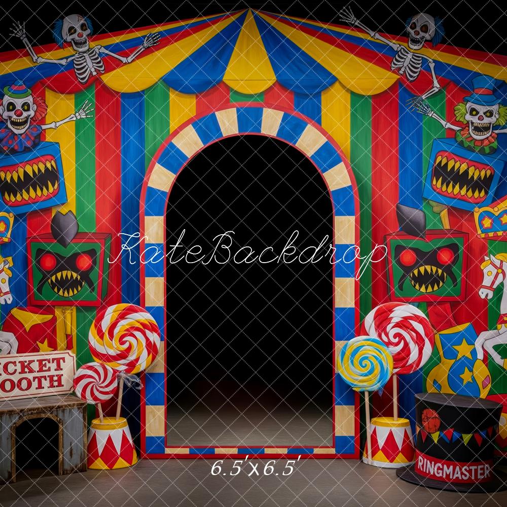 Kate Halloween Carnival Horror Circus Tent Clown Carousel Skeleton Printed Backdrop Designed by Patty Roberts