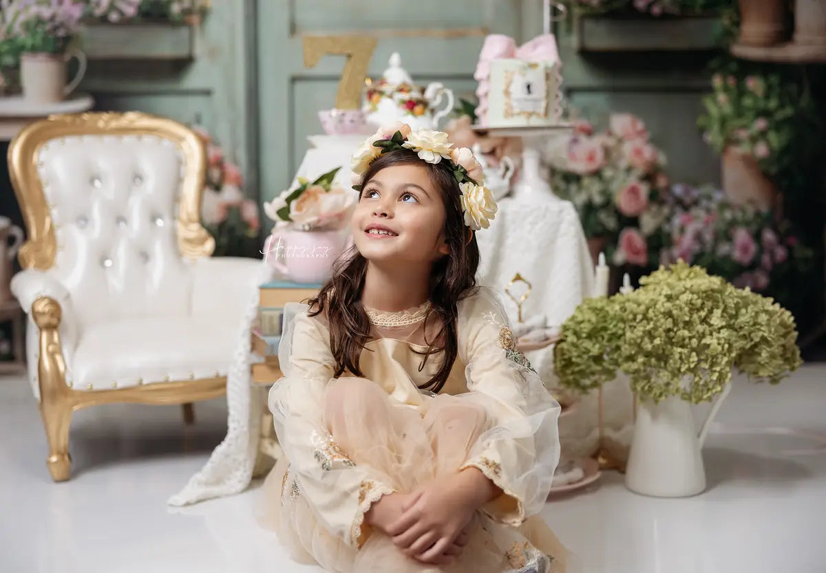 Kate Spring Flowers Green Wooden Door Backdrop Designed by Emetselch