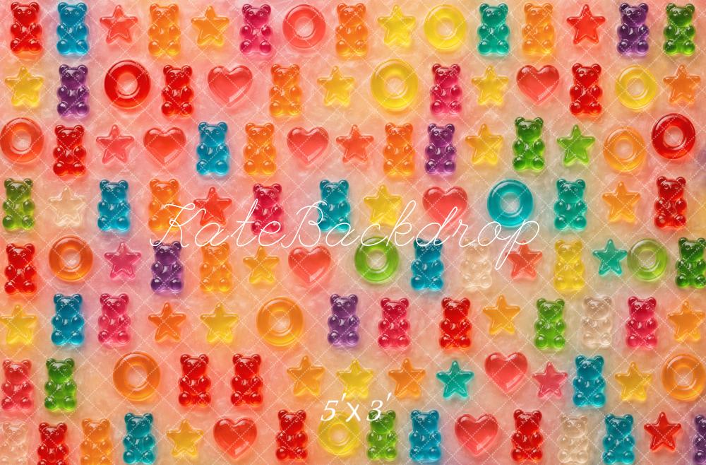 Kate Colorful Gummy Bears Hearts Stars Rings Pattern Printed Backdrop Designed by Vertigo Productions
