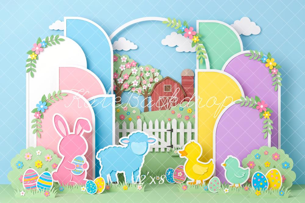 Kate Easter Pastel Papercut Arches Animals Printed Backdrop Designed by Patty Roberts