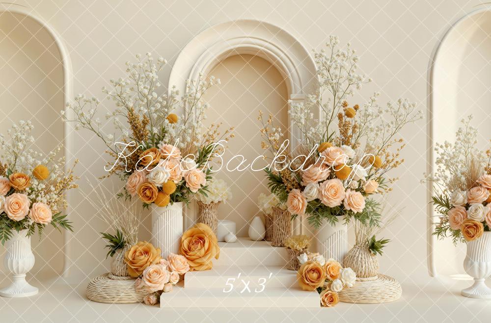 Kate Mother's Day Beige Flower Arch and Vase Floral Display Backdrop Designed by Mini MakeBelieve