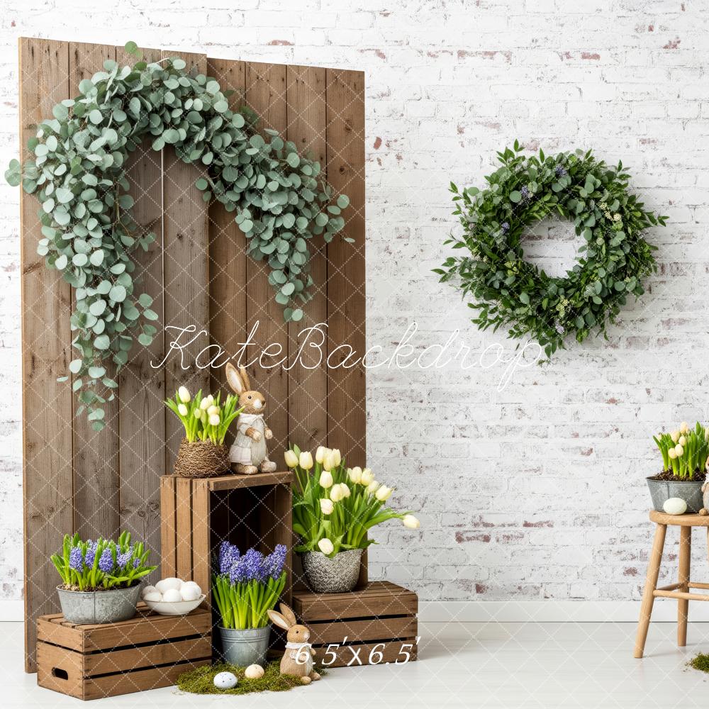 Kate Easter Bunny Greenery Wooden Crate Tulip Decor Backdrop Designed by Patty Roberts