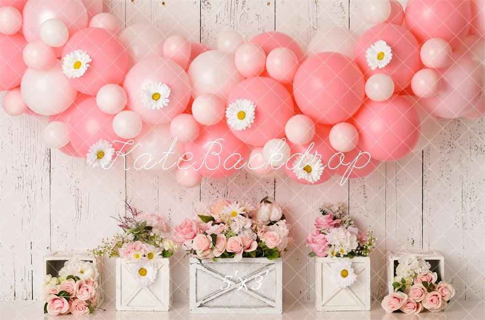 Cake Smash Rústico con Margarita Globos Fondo Floral Designed by Mandy Ringe Photography