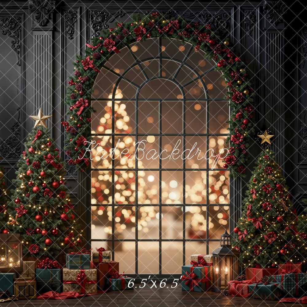 Kate Christmas Trees Garland Window Bokeh Gifts Black Backdrop Designed by Emetselch