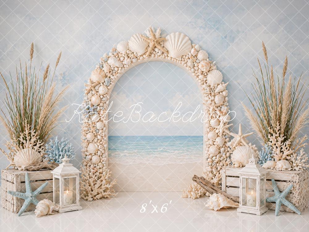 Kate Beach Shell Flower Arch Ocean Printed Backdrop Designed by Caitlin Lynch
