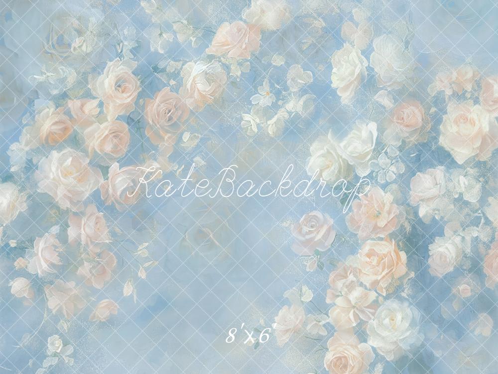 Kate Floral Blue Pastel Roses Backdrop Designed by GQ