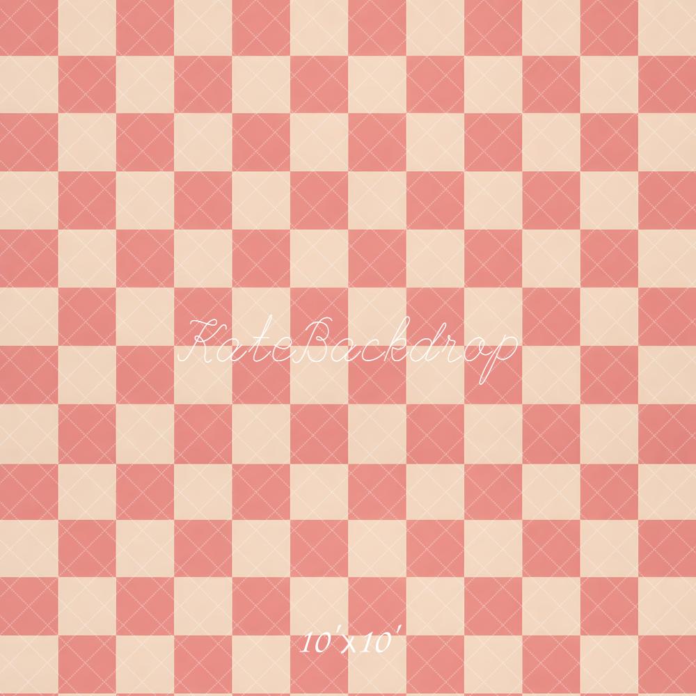 Kate Pink Cream Checkerboard Pattern Floor Printed Backdrop Designed by Emetselch
