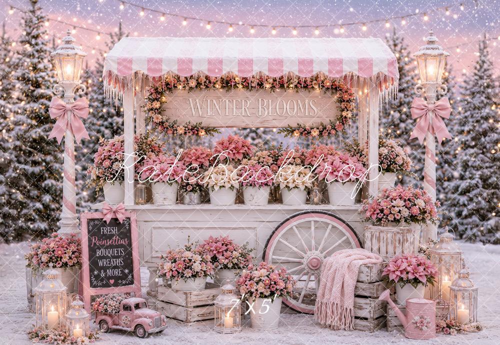 Kate Christmas Winter Pink Flower Cart Snowy Printed Backdrop Designed by Ashley Paul