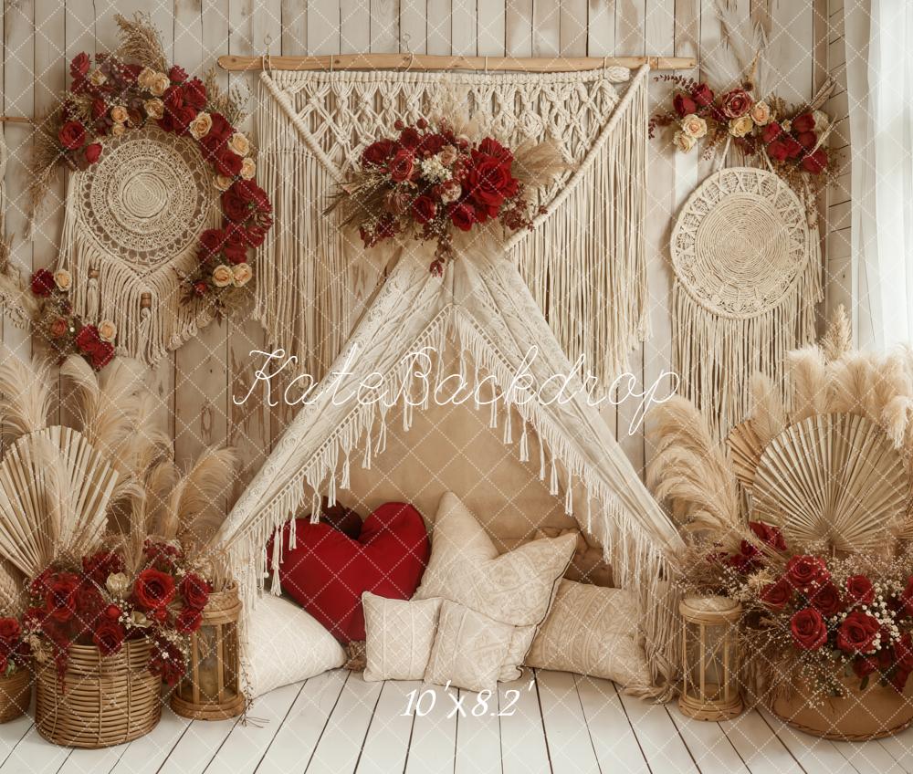 Kate Valentines Boho Macrame Dreamcatcher Red Roses Teepee Backdrop Designed by Emetselch