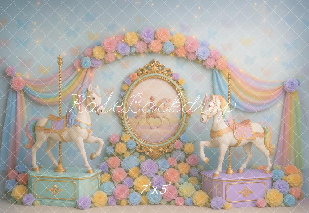 Cake Smash Rainbow Carousel Flower Arch Backdrop Designed by Ashley Paul