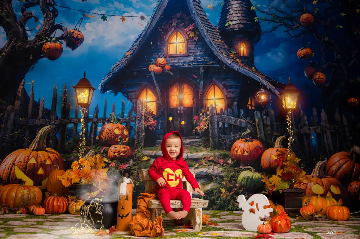 Fondo de Casa Castillo Mágico de Calabazas de Halloween Diseñado por Fotografía Chain