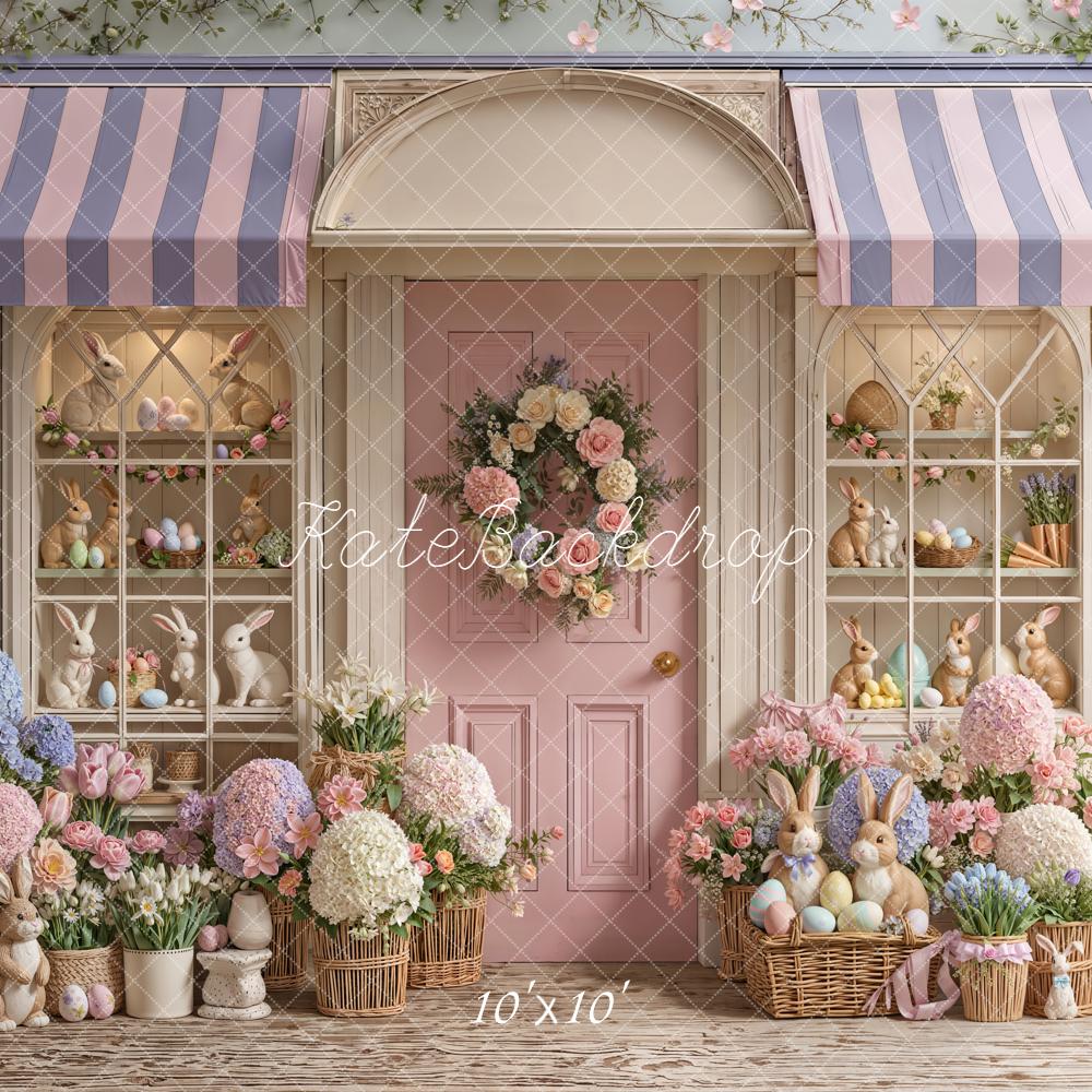Kate Easter Bunny Flower Arch Pink Door Printed Backdrop Designed by Emetselch