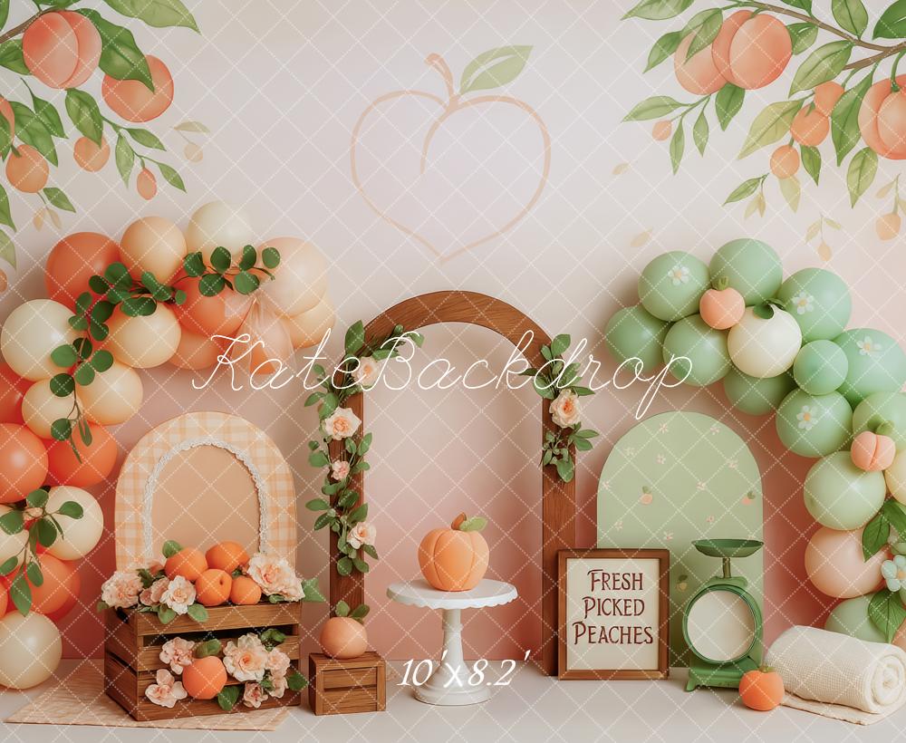 Backdrop per il Cake Smash Pesca con Arco di Palloncini Design di Patty Roberts