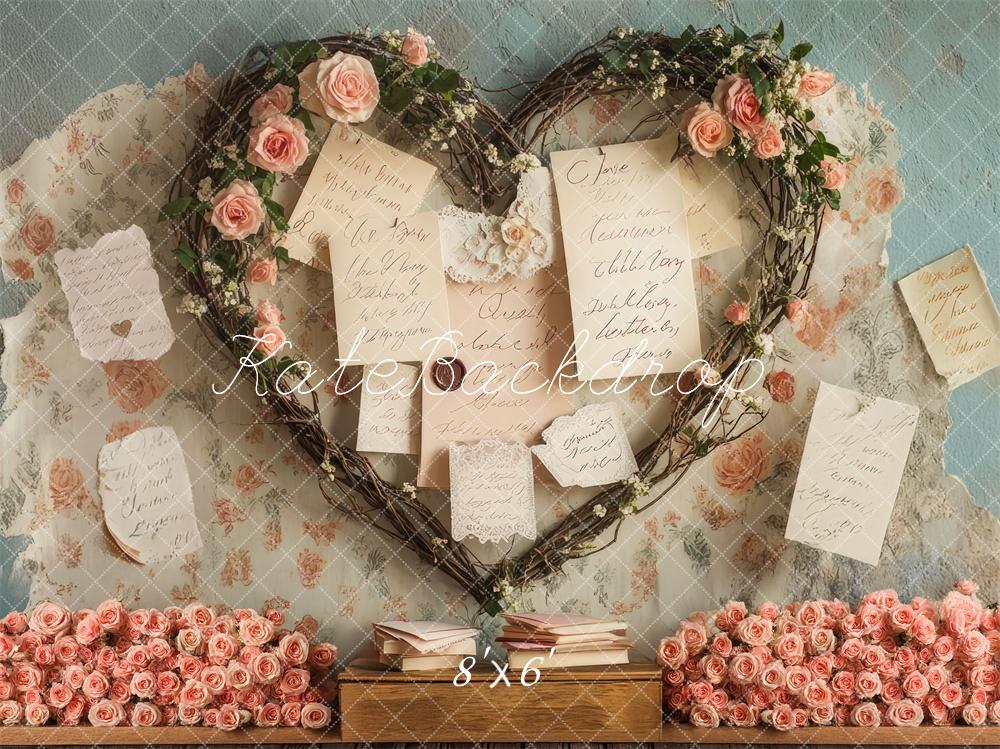 Cartel de Fondo Floral Corazón Vintage Romántico diseñado por Mini MakeBelieve