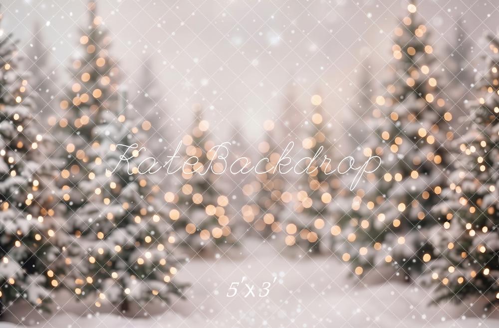 Kate Christmas Snowy Pine Trees Bokeh Printed Backdrop Designed by Emetselch