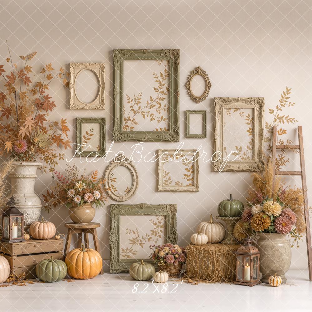 Kate Fall Fine Art Pumpkin Floral Frames Ladder Printed Backdrop Designed by Emetselch