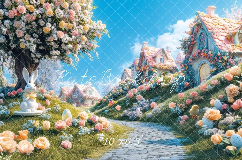 Easter Bunny Village Hill Path Foto Achtergrond Designed by Mini MakeBelieve