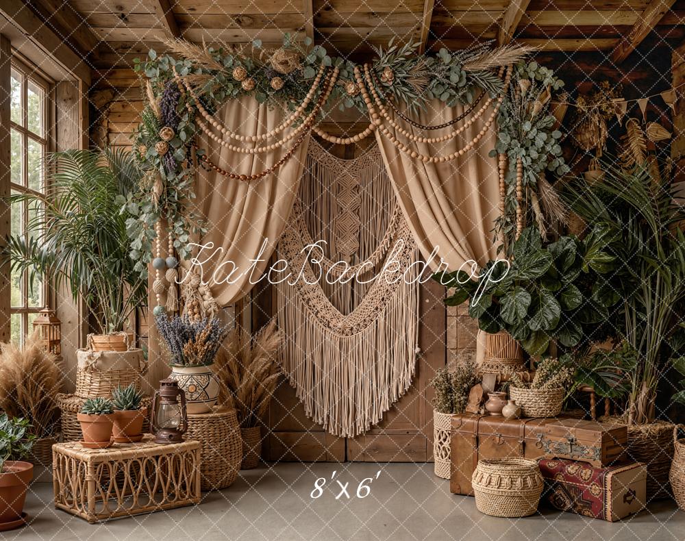 Kate Boho Macrame Flower Arch Greenery Rustic Decor Printed Backdrop Designed by Emetselch