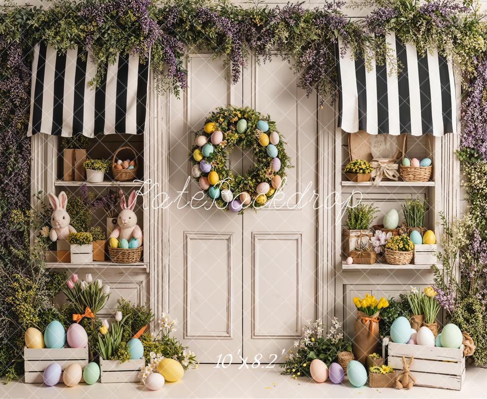 Kate Easter Bunny Pastel Eggs Flower Arch Door Printed Backdrop Designed by Emetselch