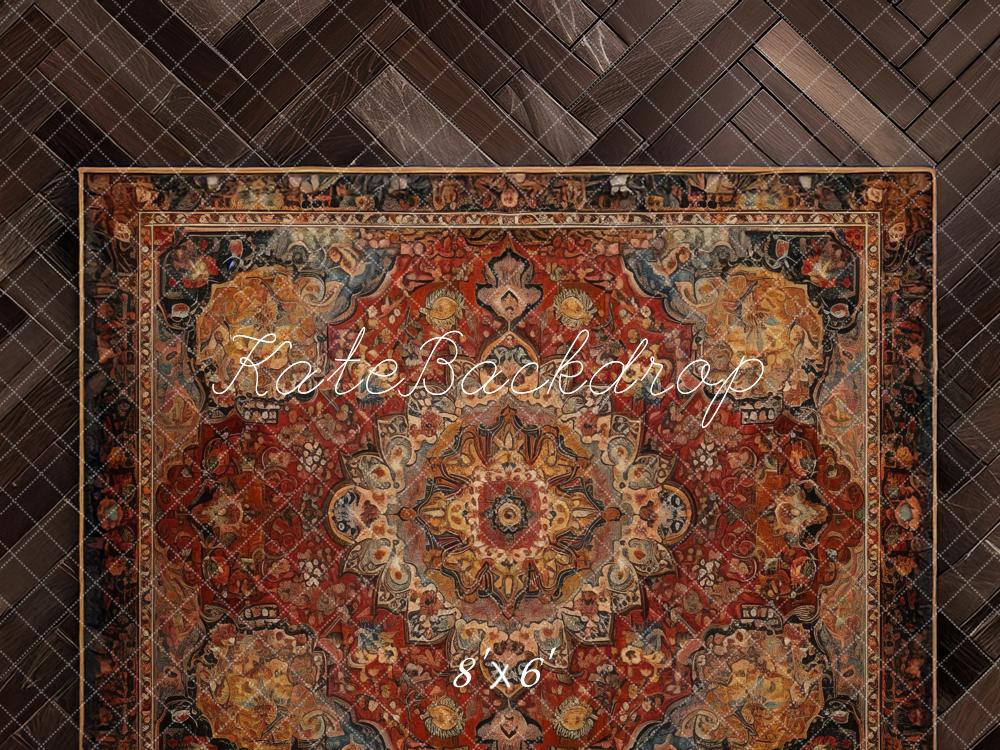 Kate Vintage Rug Wood Herringbone Floor Printed Backdrop Designed by Mandy Ringe Photography