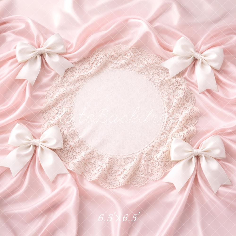 Kate Newborn Pink Satin Bows Lace Doily Backdrop Designed by Megan Leigh Photography
