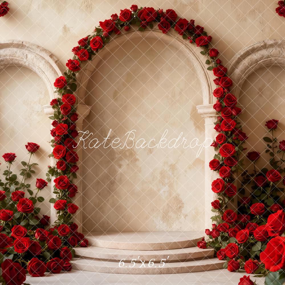 Kate Valentines Flower Arch Red Roses Stone Steps Backdrop Designed by Emetselch