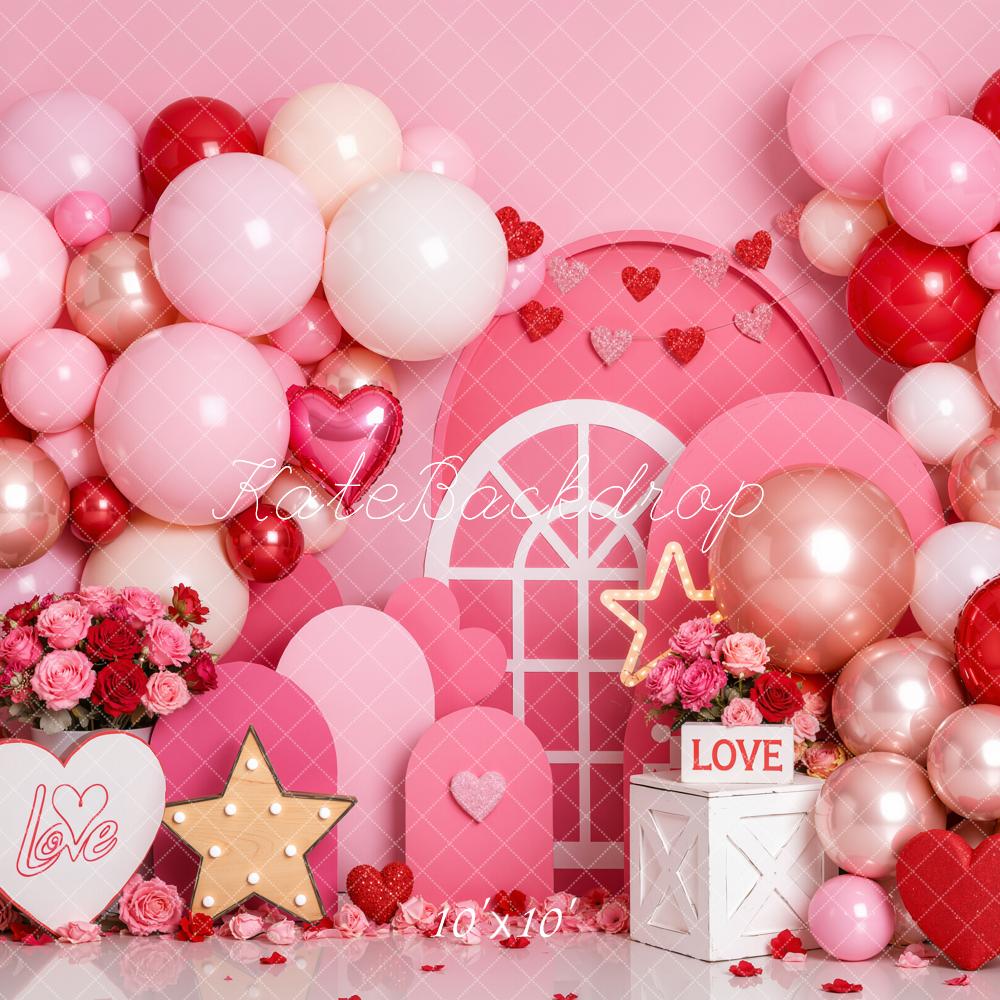 Kate Valentine's Day Birthday Pink Balloon Garland Hearts Printed Backdrop Designed by Emetselch