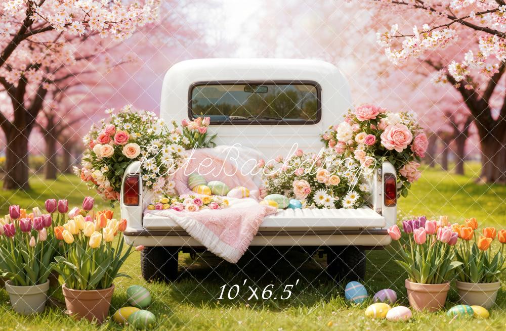 Kate Easter Truck Cherry Blossoms Flowers Eggs Backdrop Designed by Emetselch