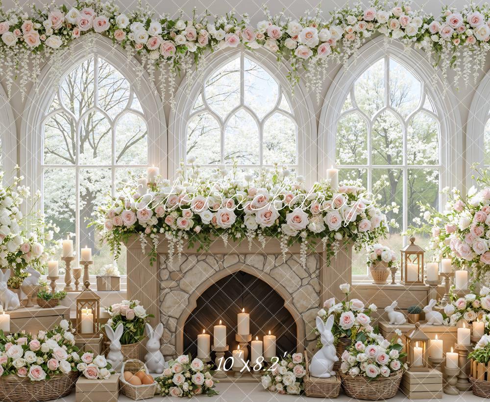 Kate Easter Bunny Flower Arch Fireplace Backdrop Designed by Mini MakeBelieve