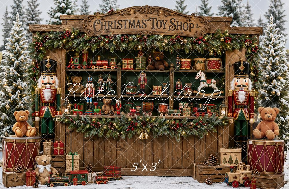 Kate Christmas Toy Shop Nutcracker Snowy Forest Printed Backdrop Designed by Ashley Paul