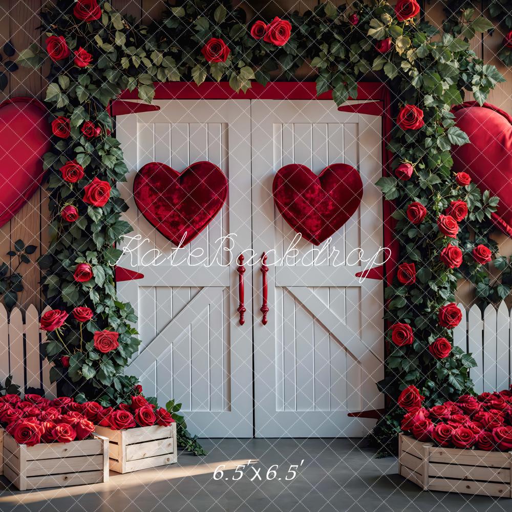 Kate Valentine's Day Barn Door Red Hearts Roses Backdrop Designed by Mini MakeBelieve