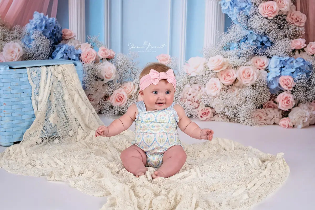 Kate Dreamy Floral Arch Pink Blue Backdrop Designed by Mini MakeBelieve