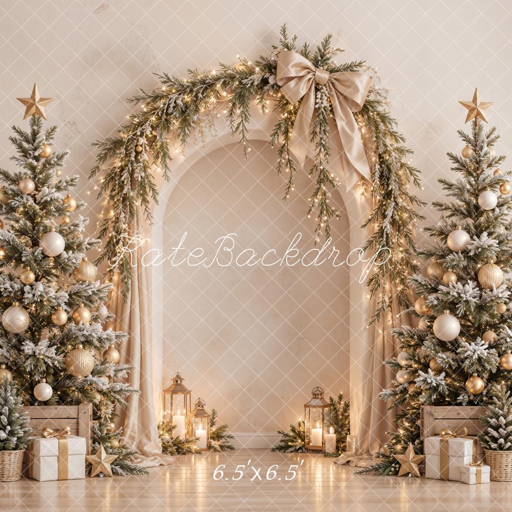 Kate Christmas Tree Arch Garland Bow Gold Ornaments Printed Backdrop Designed by Emetselch