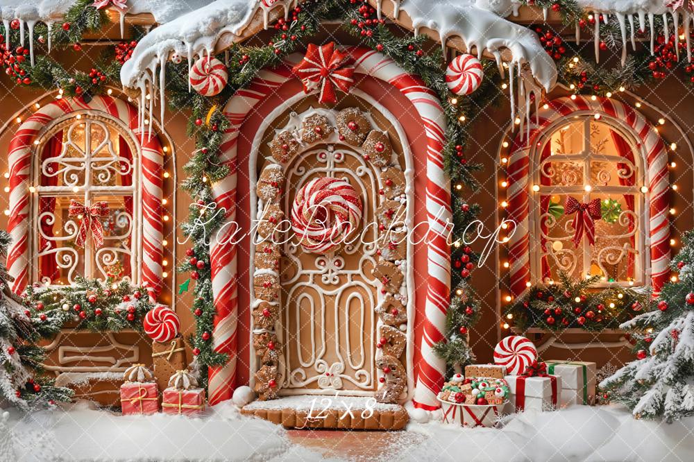 Kate Christmas Gingerbread House Porch Candy Cane Lollipops Gifts Backdrop Designed by Emetselch