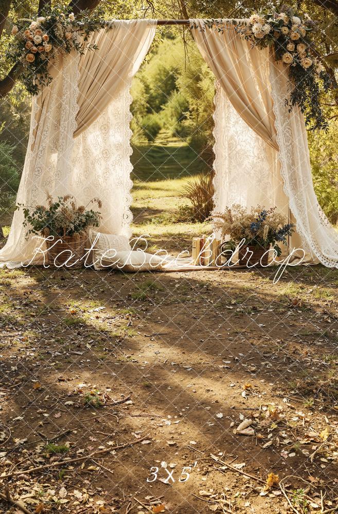 Kate Mother's Day Floral Arch Lace Curtain Outdoor Pathway Backdrop Designed by Emetselch