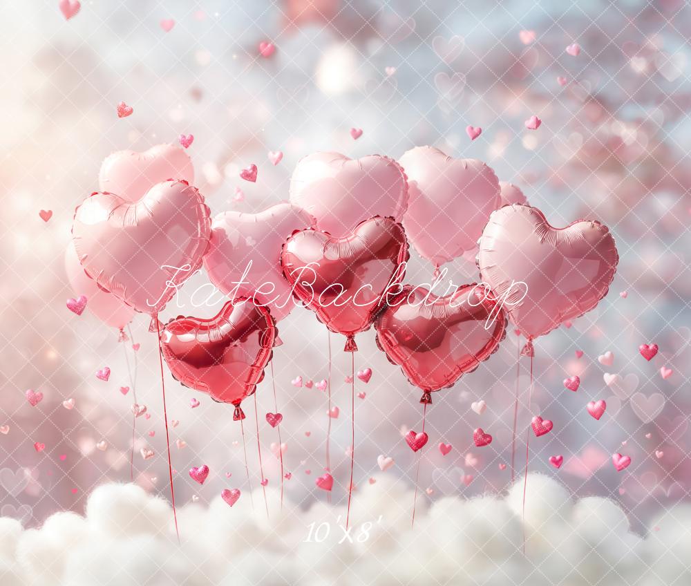 Kate Valentines Pink Heart Balloons Clouds Printed Backdrop Designed by Emetselch