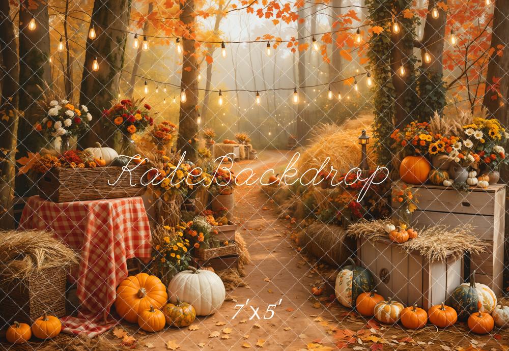 Kate Halloween Pumpkin Outdoor Maple Forest Path Backdrop Designed by Emetselch