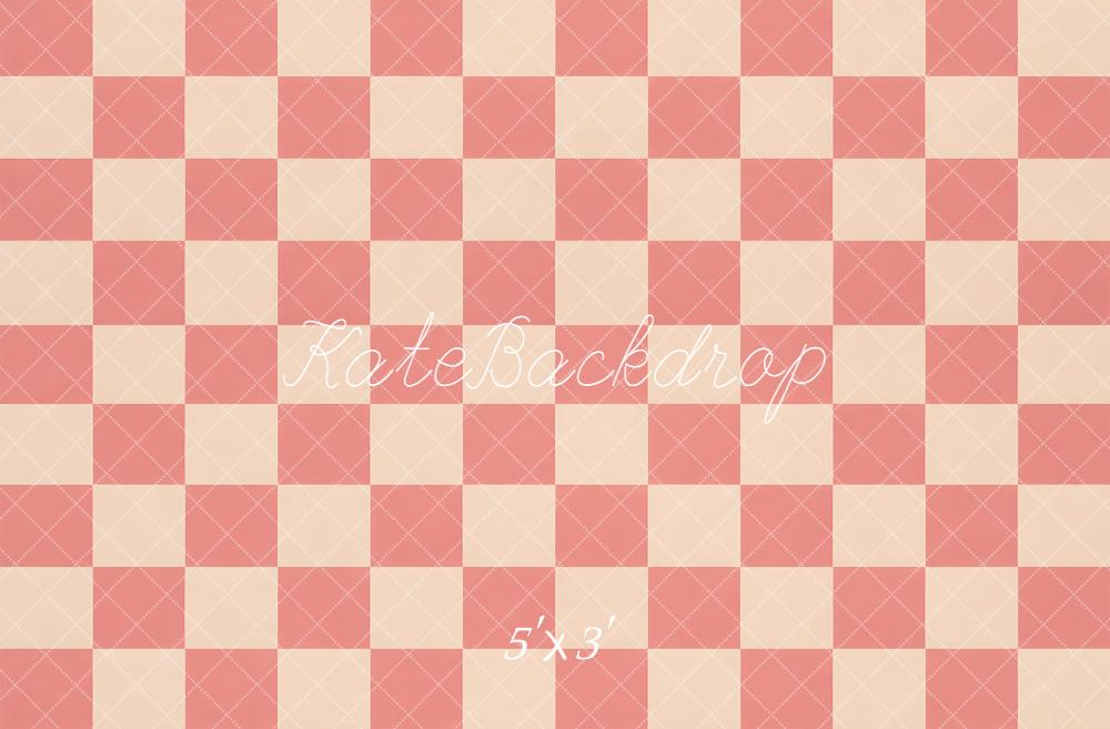 Kate Pink Cream Checkerboard Pattern Floor Printed Backdrop Designed by Emetselch
