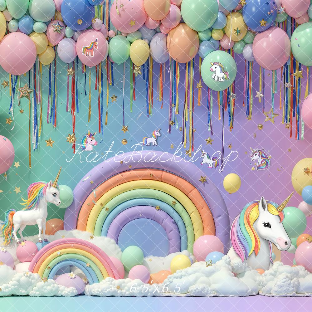Kate Cake Smash Unicorn Rainbow Clouds Balloons Backdrop Designed by Emetselch