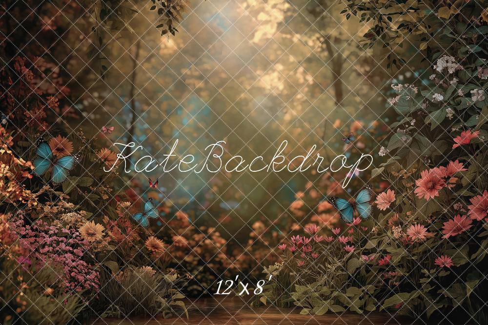 Kate Spring Forest Flowers Butterflies Sunlight Backdrop Designed by Angela Miller