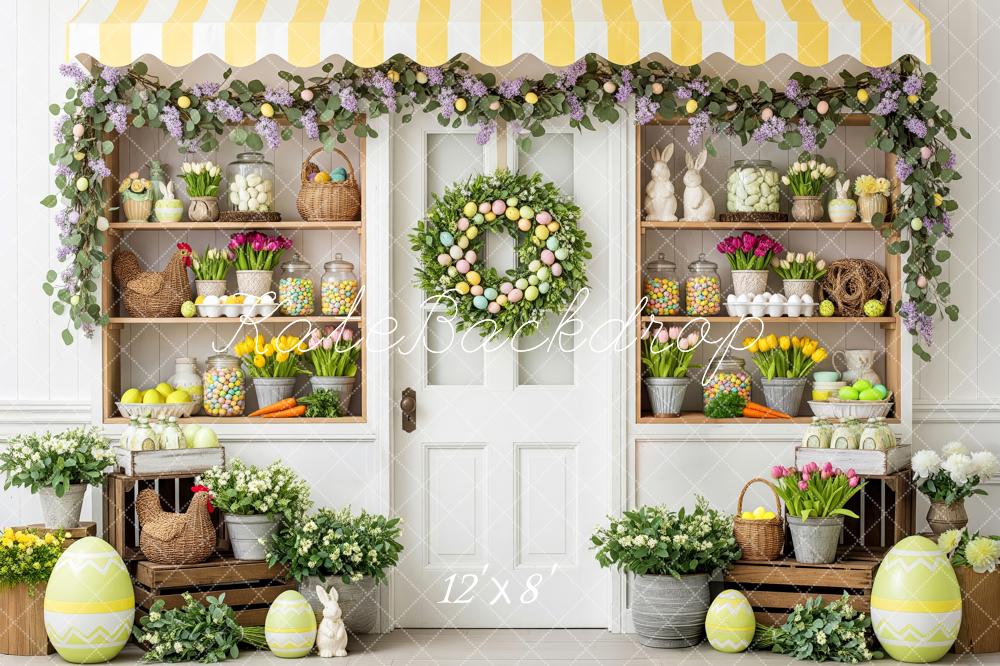 Kate Easter Bunny Flower Arch Candy Shelves Printed Backdrop Designed by Patty Roberts