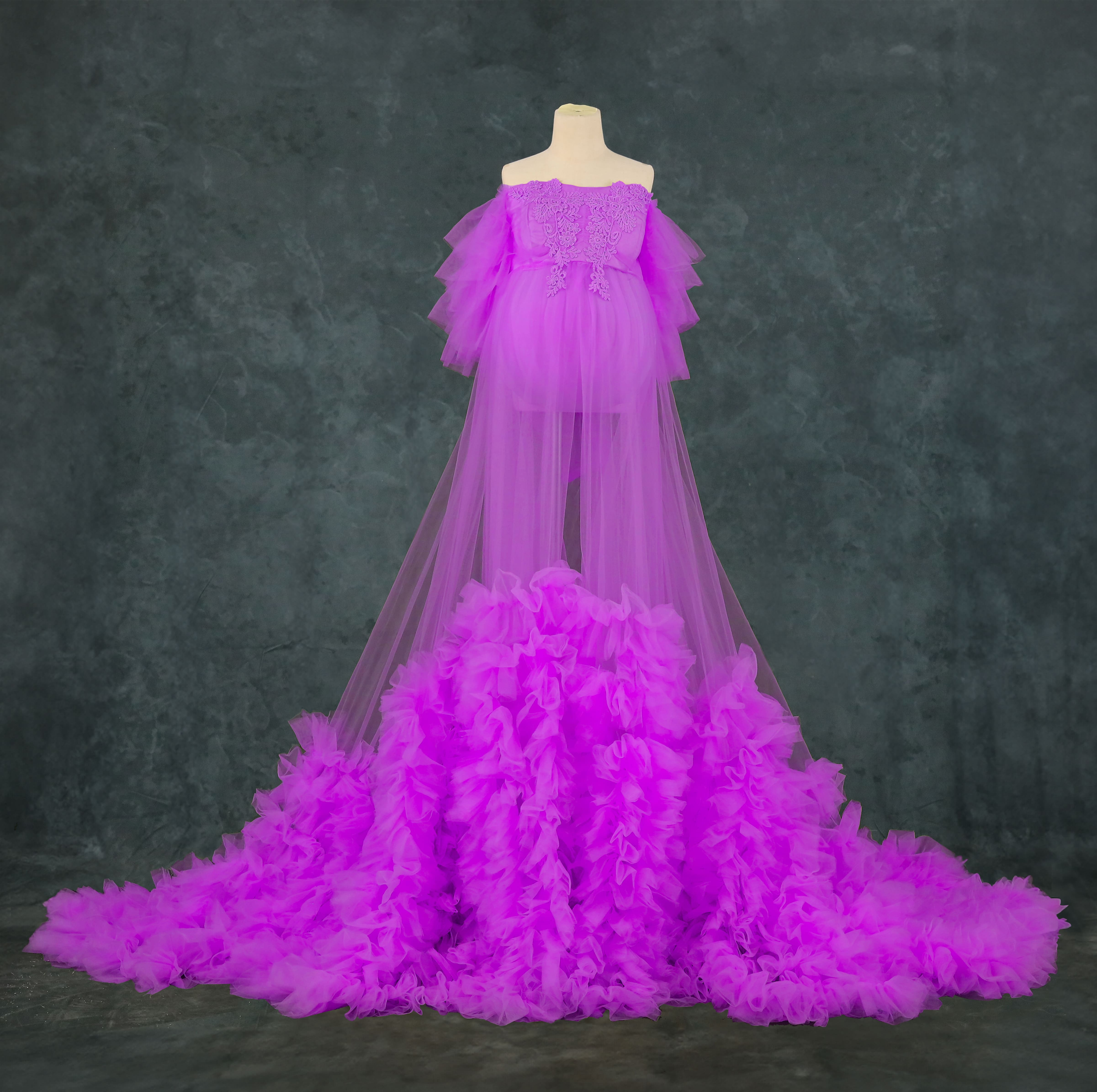 Mesh One Shoulder Trailing Multi Color Maternity Photoshoot Dress