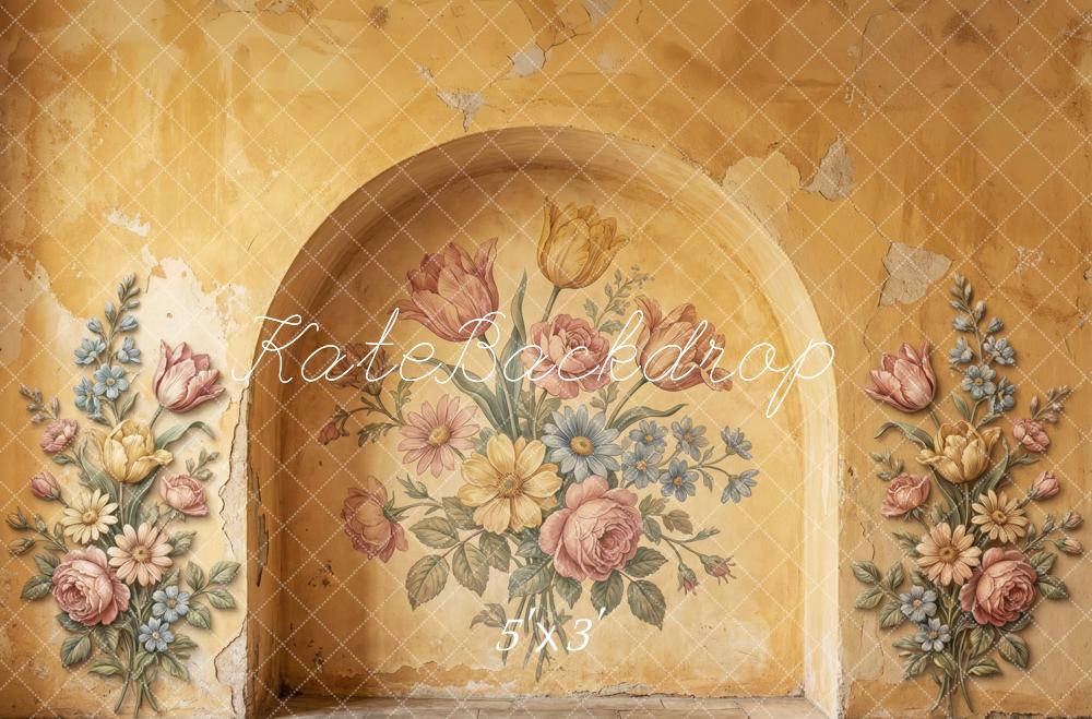 Kate Vintage Floral Mural Arch Yellow Wall Printed Backdrop Designed by Patty Roberts