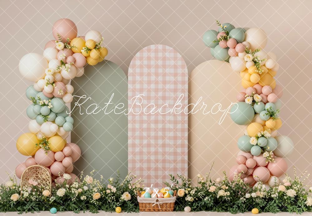 Kate Easter Pastel Balloon Flower Arch Gingha Basket Printed Backdrop Designed by Patty Roberts