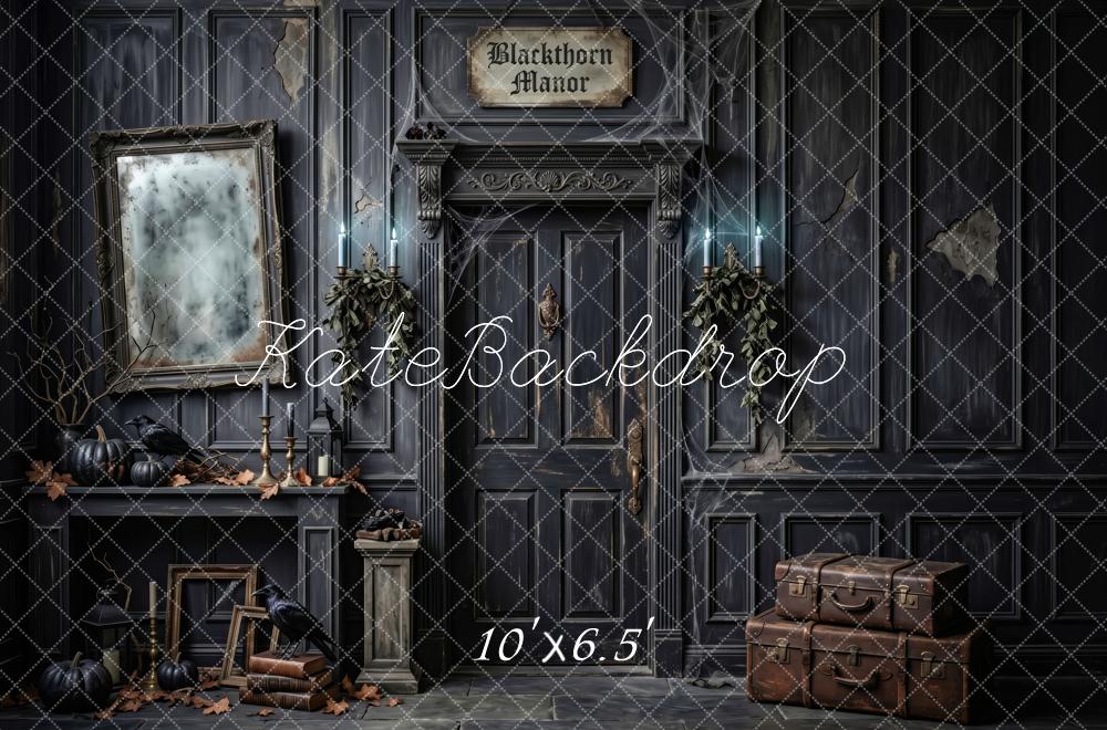 Kate Halloween Haunted House Black Gothic Manor Printed Backdrop Designed by Patty Roberts