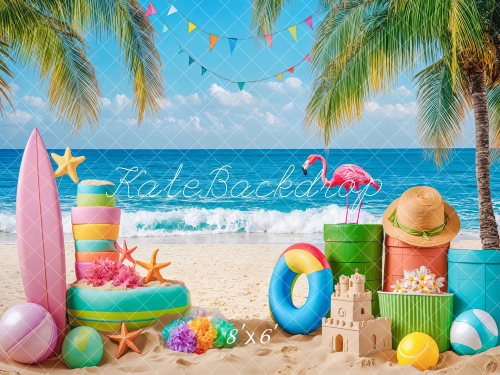 Kate Summer Beach Flamingo Palm Surfboard Backdrop Designed by Kate Image