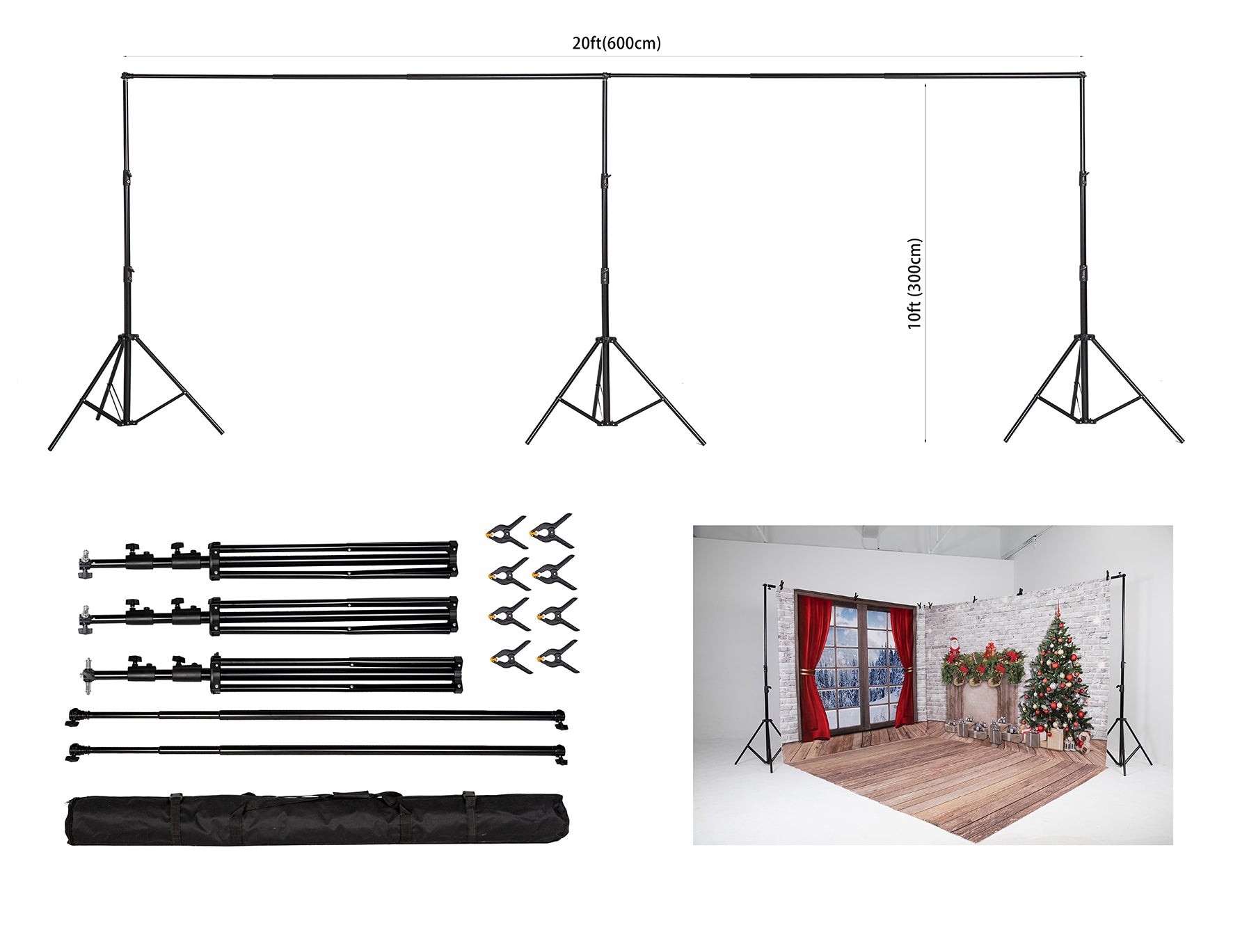 RTS Kate 20x10ft (6x3m) Photography Backdrop Frame Stand Kit for Room Set (including 8 clips + one carrying case)