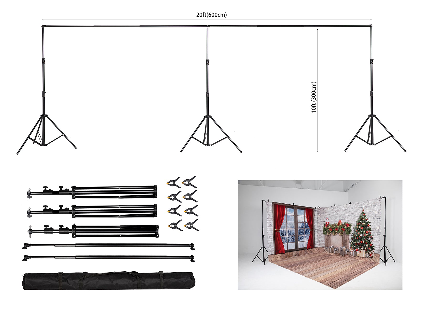 RTS 20x10ft (6x3m) Fotografie Achtergrondframe Stand Kit voor Kamerset (inclusief 8 clips + een draagtas)(ALLEEN VS)