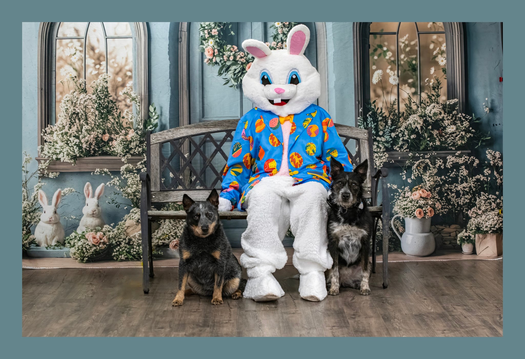 Kate Easter Bunny Floral Blue Door Backdrop Designed by Emetselch