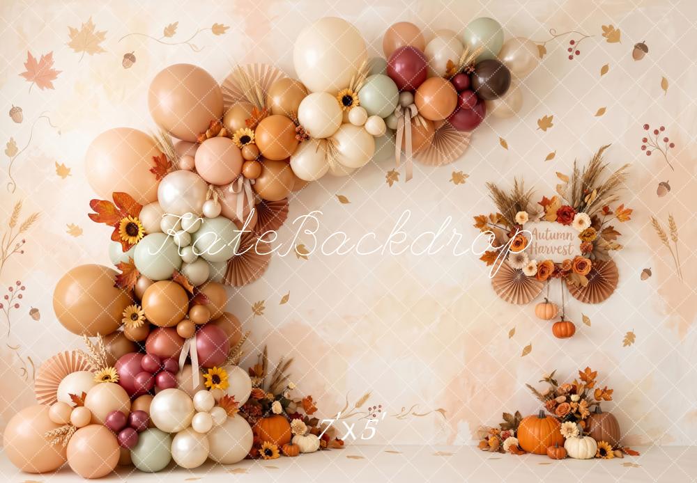 Kate Fall Birthday Floral Balloon Arch Garland Pumpkin Printed Backdrop Designed by Patty Roberts